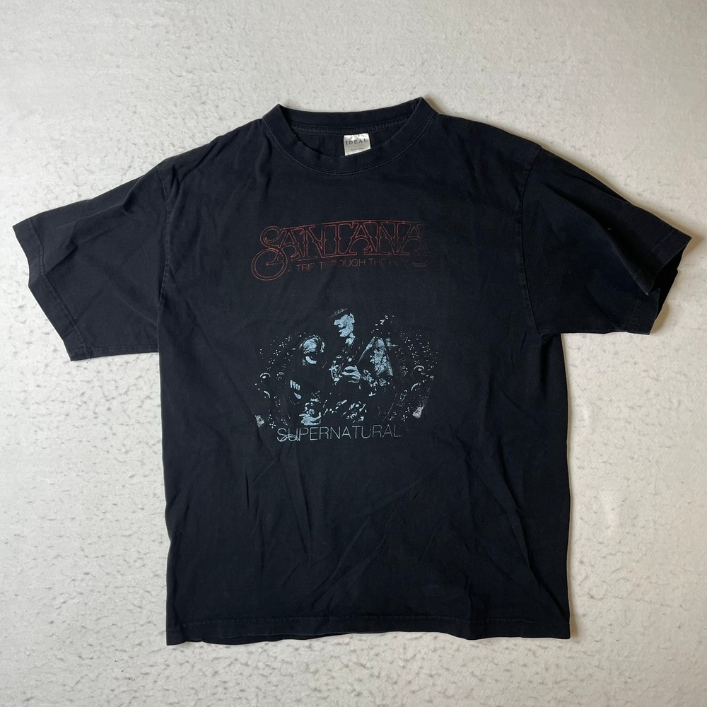 Ideal Santana Supernatural Band Tee Mens XL Black Graphic T-Shirt‎ Short Sleeve